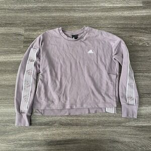 ADIDAS Womens Sweatshirt M Purple Pullover Crewneck Crop Side Slits Oversized